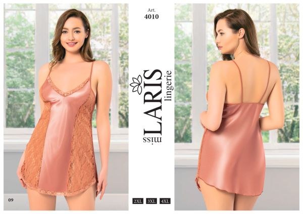 Miss Laris 4028 Big Size Saten Kısa Gecelik Siyah