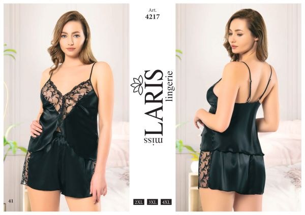 Miss Laris 4217 Big Size Saten Şort Takım Siyah