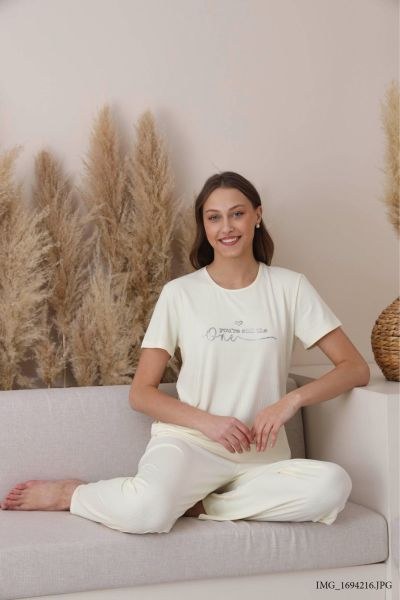 Pijamoni 5395-2 Bayan Dublin K.Kol Pijama Takım