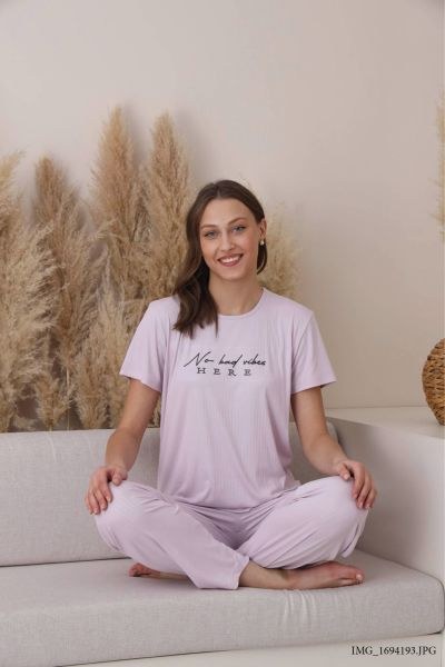 Pijamoni 5395-6 Bayan Dublin K.Kol Pijama Takım
