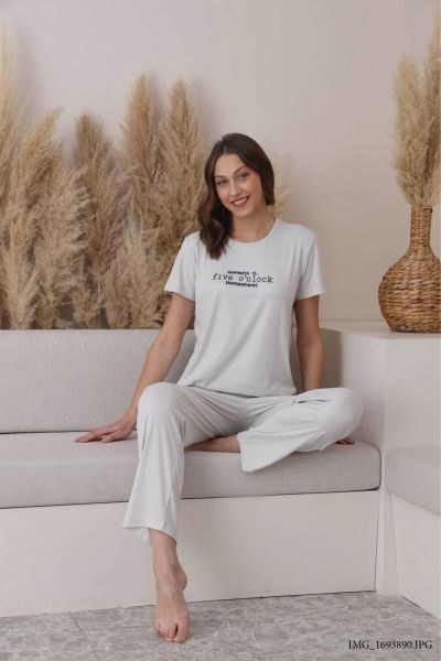 Pijamoni 5395-7 Bayan Dublin K.Kol Pijama Takım