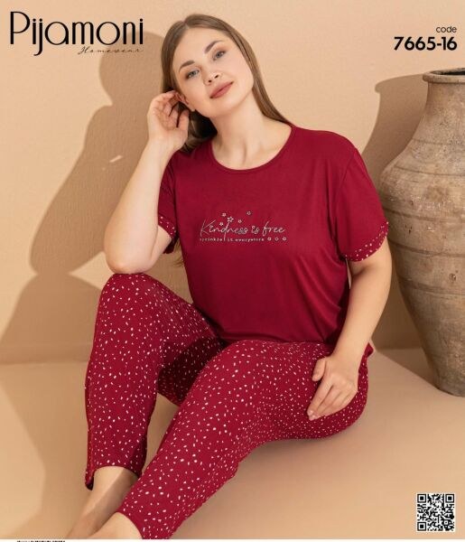 Pijamoni 7665-16 Milan Battal Kısa Kol Pijama Tk