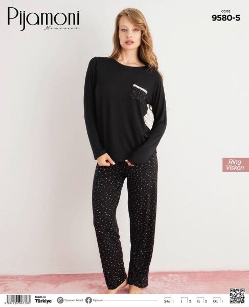 PİJAMONİ 9580-5 BAYAN RİNG VİSKON PİJAMA TAKIM