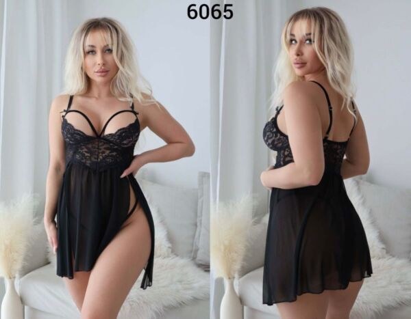 BELENG 6065 BRALET ÇİFT YIRTMAÇLI GECELİK SİYAH