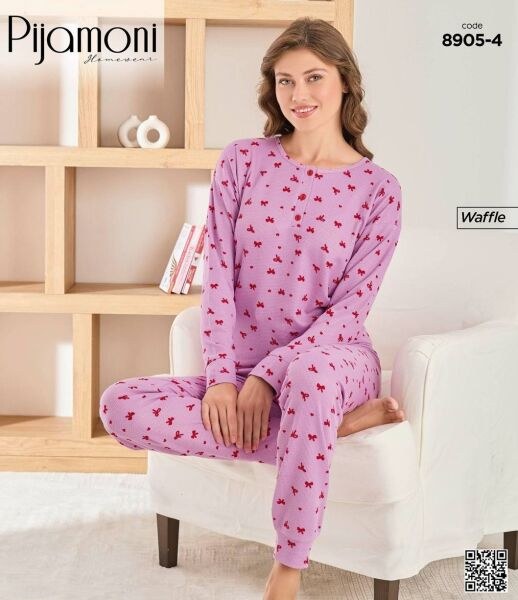 Pijamoni 8905-4 Bayan Waffle Pijama Takım