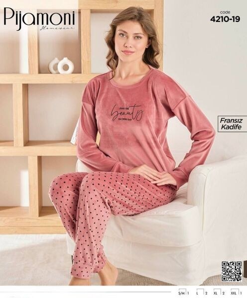 Pijamoni 4210-19 Yeni Fransız Kadife Pijama Takım