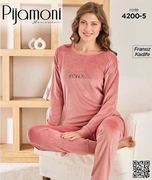 Pijamoni 4200-5 Yeni Fransız Kadife Pijama Takım