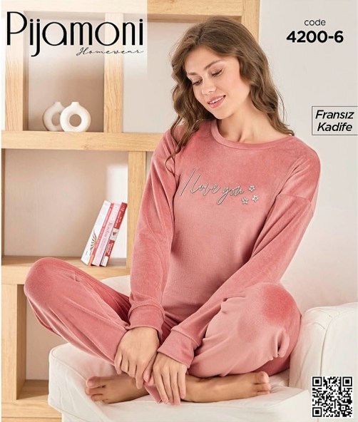 Pijamoni 4200-6 Yeni Fransız Kadife Pijama Takım
