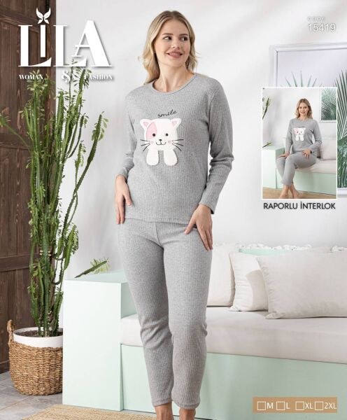 LİLA 15419 BAYAN RAPORLU İNTERLOK PİJAMA TAKIMI