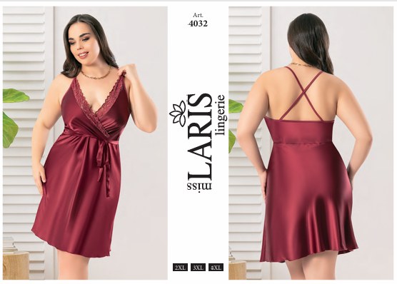 Miss Laris 4032 Big Size Saten Kısa Gecelik