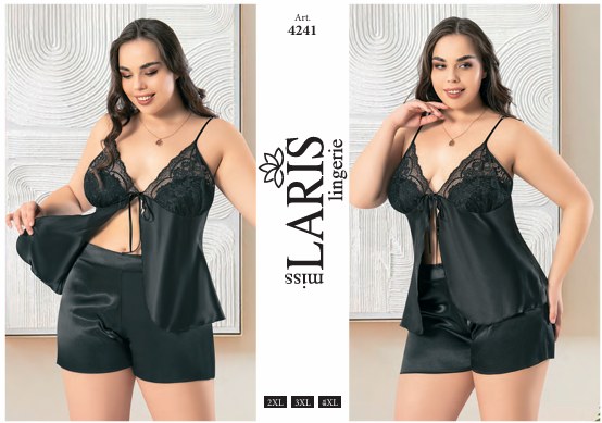 Miss Laris 4241 Big Size Saten Şort Takım