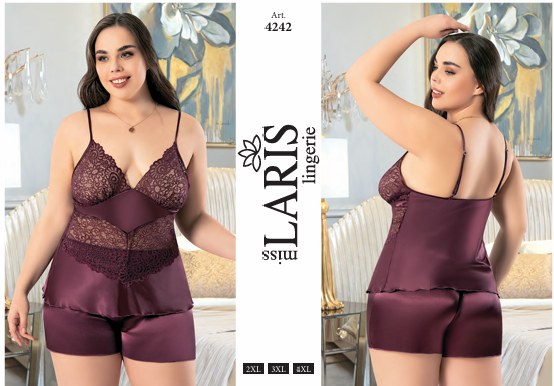 Miss Laris 4242 Big Size Saten Şort Takım