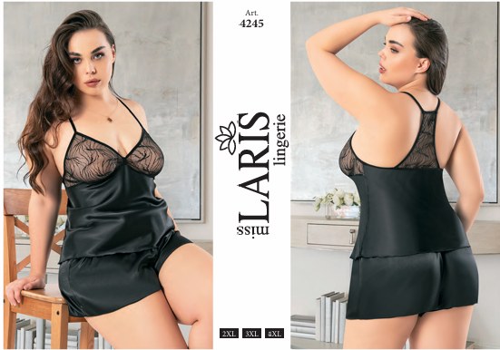Miss Laris 4245 Big Size Saten Şort Takım