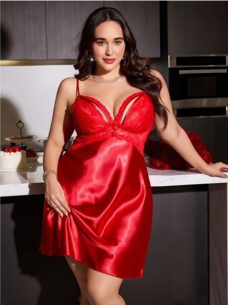 Visatin 11014 Saten Gecelik Battal Kırmızı