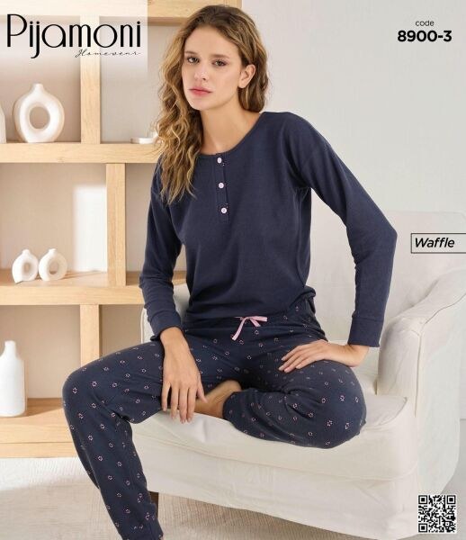 Pijamoni 8900-3 Bayan Waffle Pijama Takım