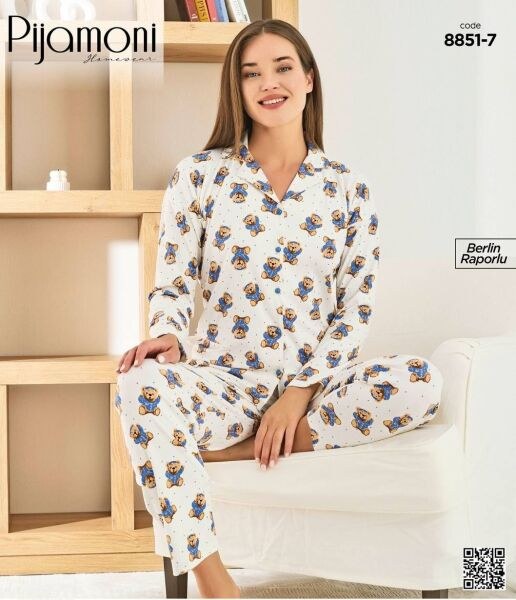 Pijamoni 8851-7 Berlin Raporlu Ö.Düğ.Pijama Takım
