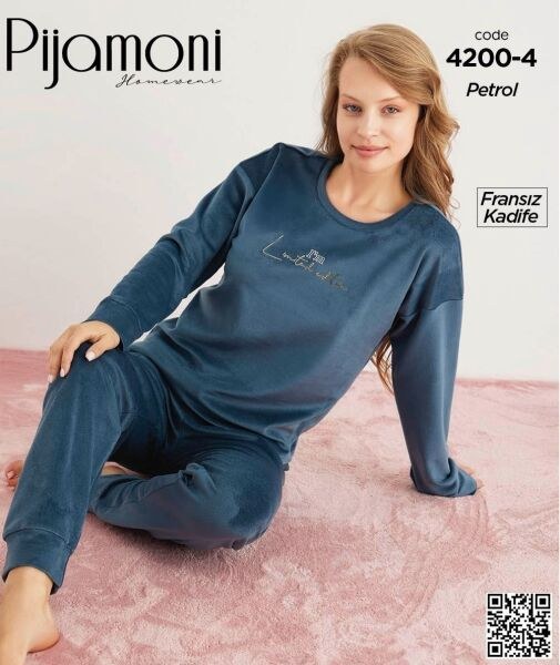 Pijamoni 4200-4 Yeni Fransız Kadife Pijama Takım