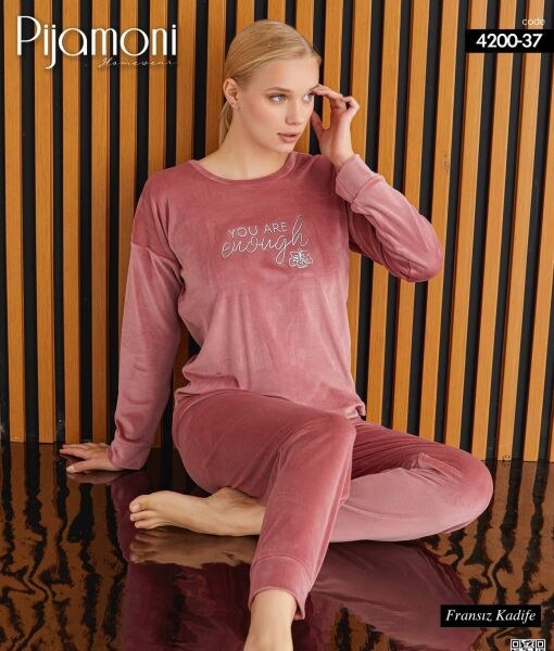 Pijamoni 4200-37 Yeni Fransız Kadife Pijama Takım