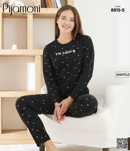 Pijamoni 8915-5 Bayan Waffle Pijama Takım