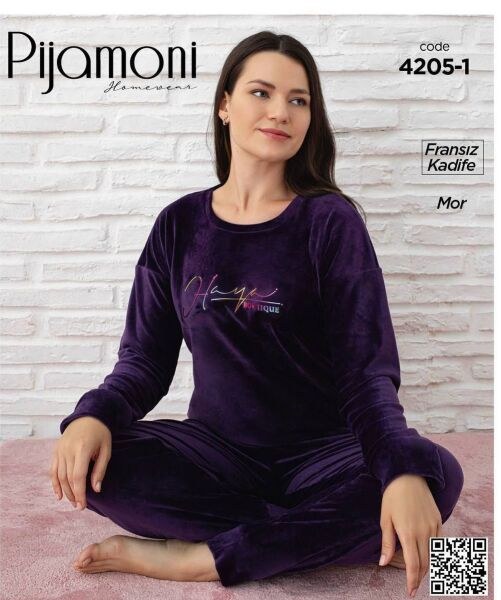 Pijamoni 4205-1 Fransız Kadife Pijama Takım