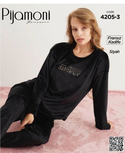 Pijamoni 4205-3 Fransız Kadife Pijama Takım