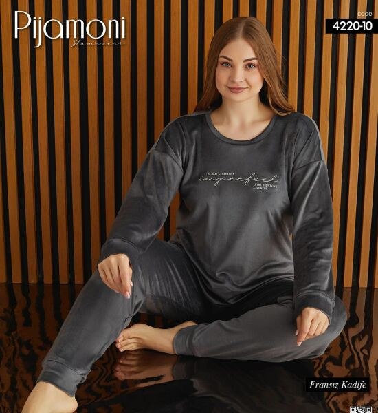 Pijamoni 4220-10 Fransız Kadife Bttl Pijama Takım