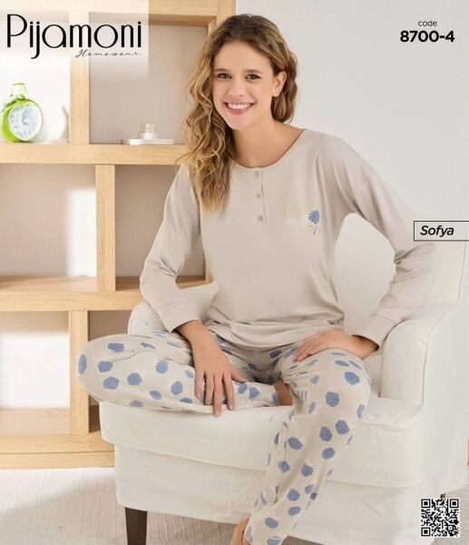 Pijamoni 8700-4 Yeni Bayan Sofya Pijama Takımı