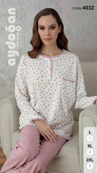Aydoğan 4032 Bayan Empirme 3 Düğ.Pijama Takım Gül Kurusu