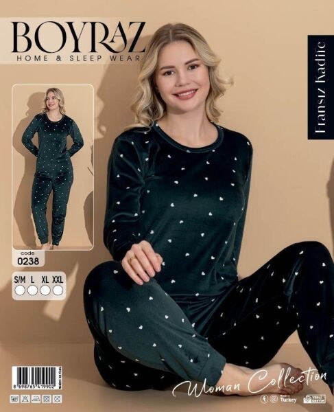Boyraz 0238 Fransız Kadife Desenli Pijama Takım
