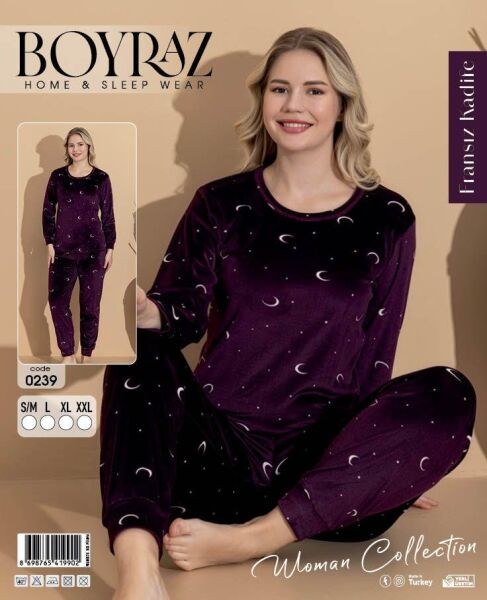 Boyraz 0239 Fransız Kadife Desenli Pijama Takım