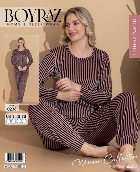 Boyraz 0236 Fransız Kadife Desenli Pijama Takım