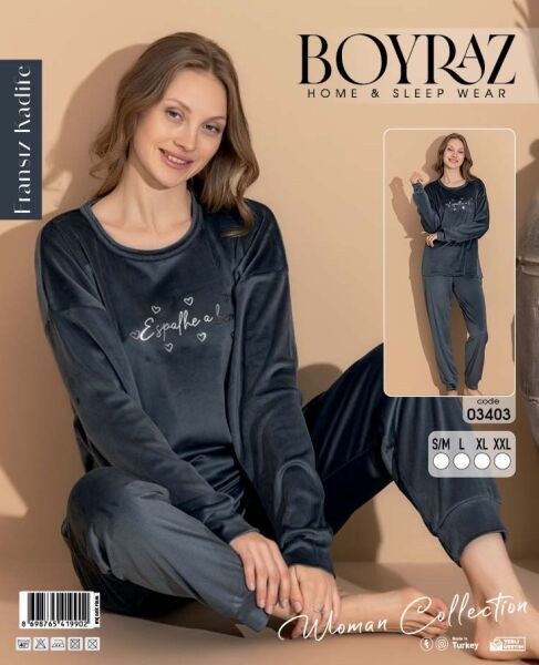 Boyraz 03403 Fransız İthal Kadife Pijama Takım