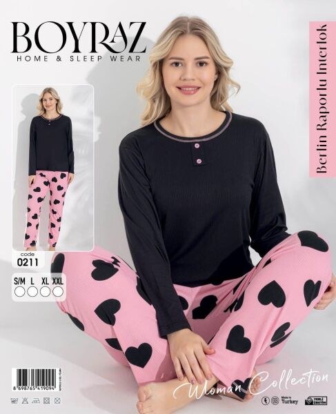 Boyraz 0211 Bayan Berlin İnterlok Pijama Takımı