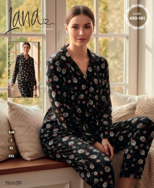Lana 450-161 Bayan Süet Düğmeli Pijama Takımı