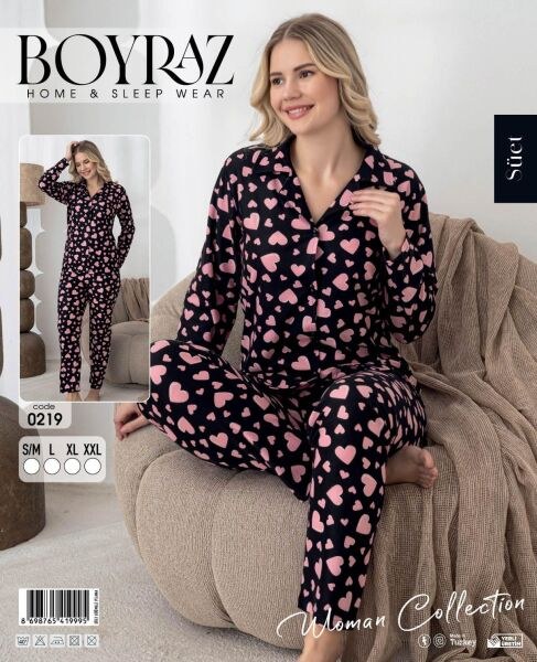Boyraz 0219 Bayan Süet Düğmeli Pijama Takımı