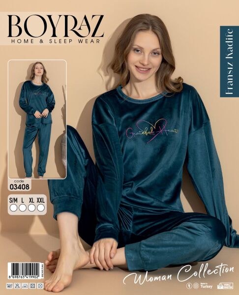 Boyraz 03408 Fransız İthal Kadife Pijama Takım