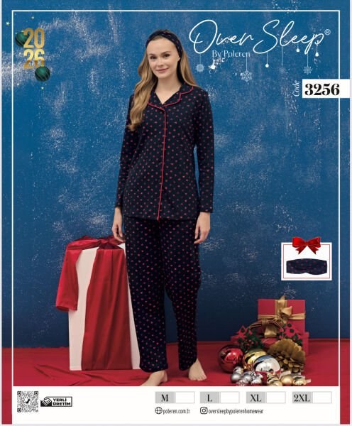 Over Sleep 3256 Bayan Önü Düğm. Yılbaşı Pijama Tkm