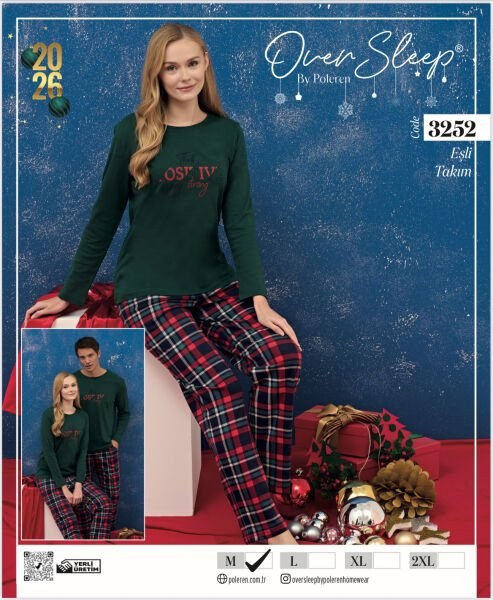 Over Sleep 3252 Bayan Eşli Yılbaşı Pijama Takım