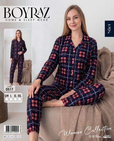 Boyraz 0517 Bayan Süet Düğmeli Pijama Takım