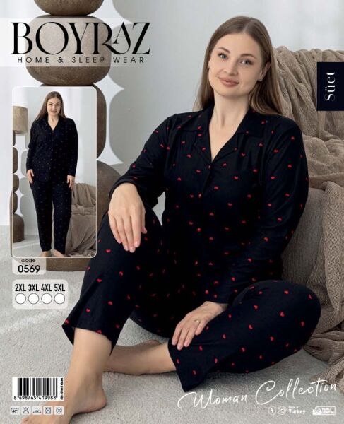 Boyraz 0569 Süet Düğmeli Battal Pijama Takım