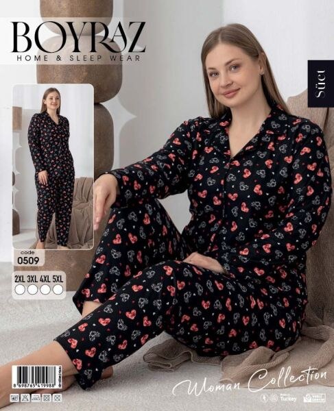 Boyraz 0509 Süet Düğmeli Battal Pijama Takım