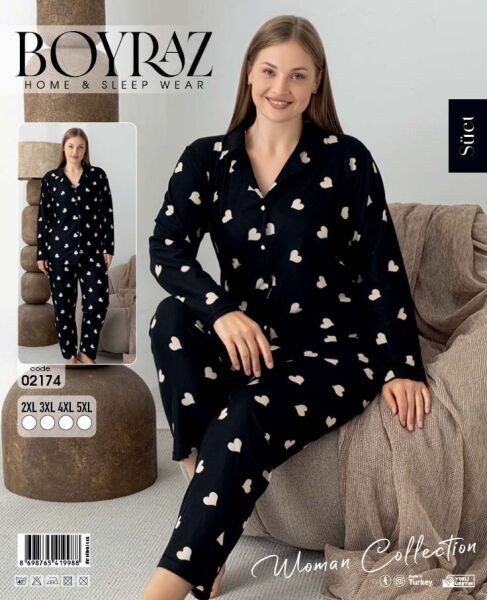 Boyraz 02174 Süet Düğmeli Battal Pijama Takım