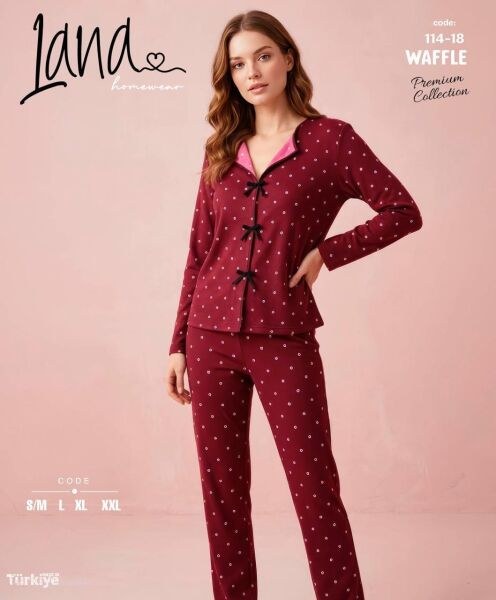 Lana 114-18 Bayan Dikişli Waffle Pijama Takımı
