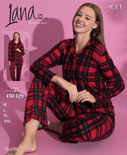 Lana 450-129 Bayan Süet Düğmeli Pijama Takımı