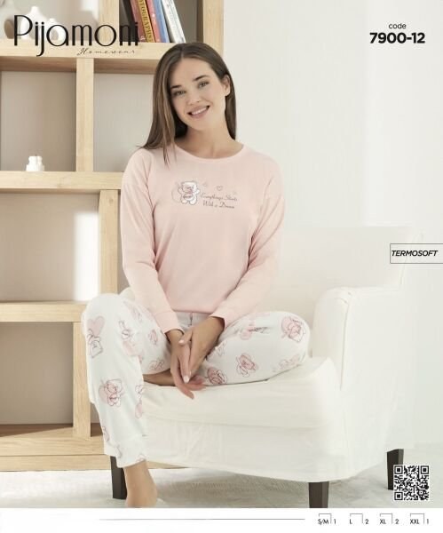 Pijamoni 7900-12 Bayan Termosoft Pijama Takım Hardal
