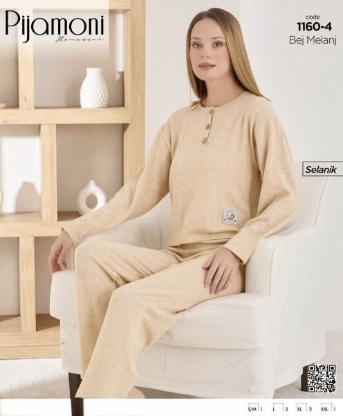 Pijamoni 1160-4 Bayan Selanik 3 Düğme Pijama Takım