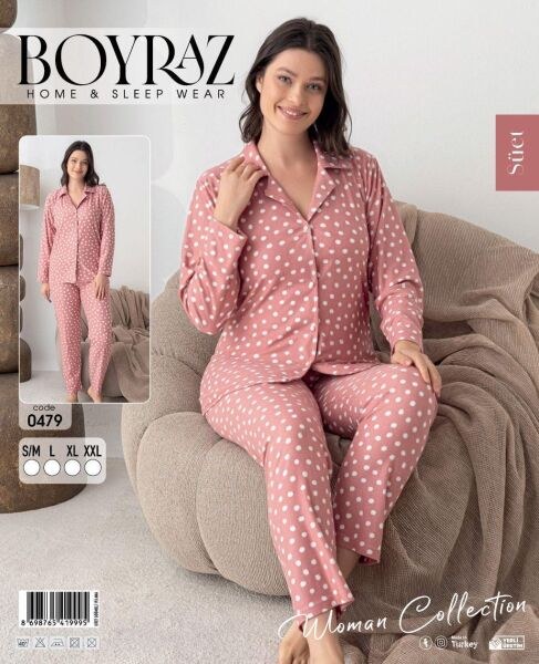 Boyraz 0479 Bayan Süet Düğmeli Pijama Takımı