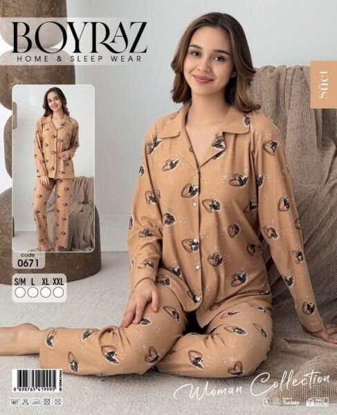 Boyraz 0671 Bayan Süet Düğmeli Pijama Takımı