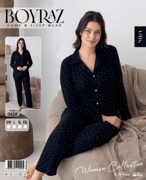 Boyraz 0624 Bayan Süet Düğmeli Pijama Takımı