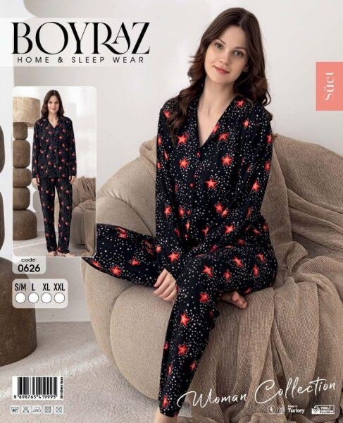 Boyraz 0626 Bayan Süet Düğmeli Pijama Takımı